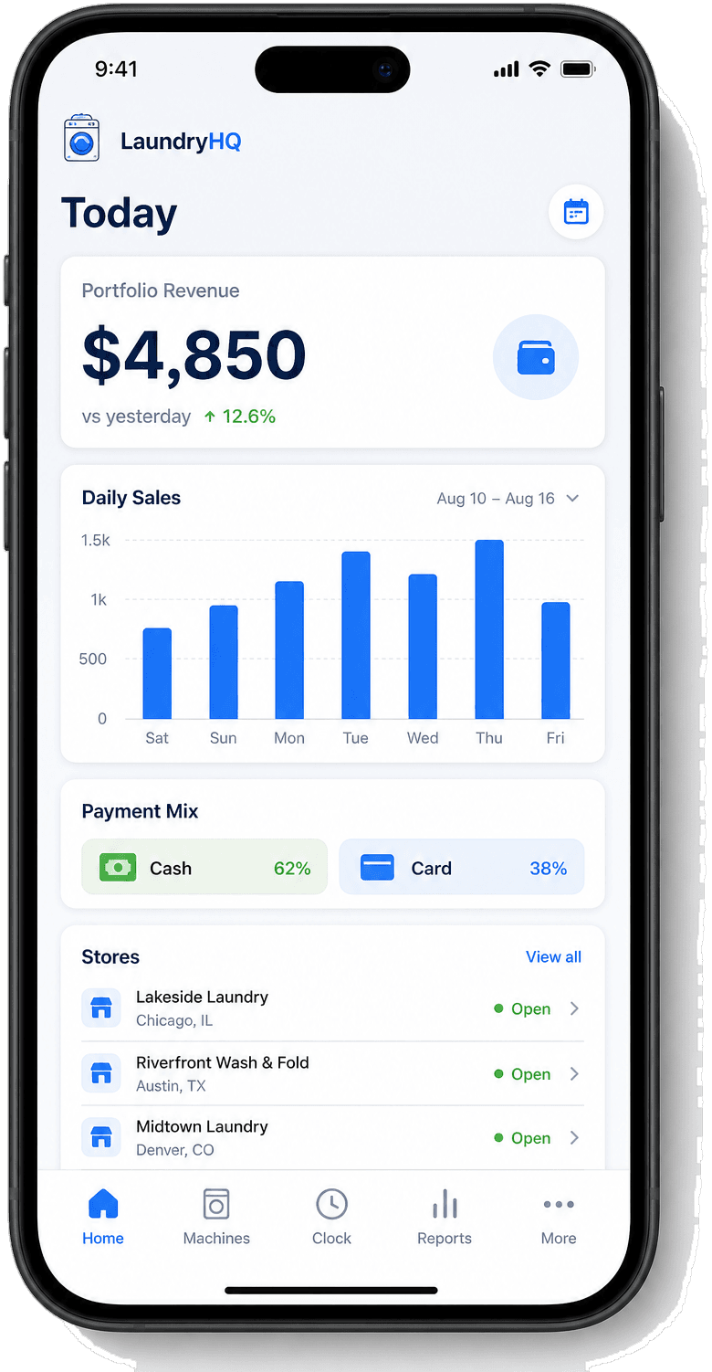 LaundryHQ app home screen